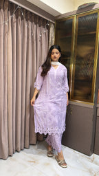 Lilac Safa pure muslin cutwork set