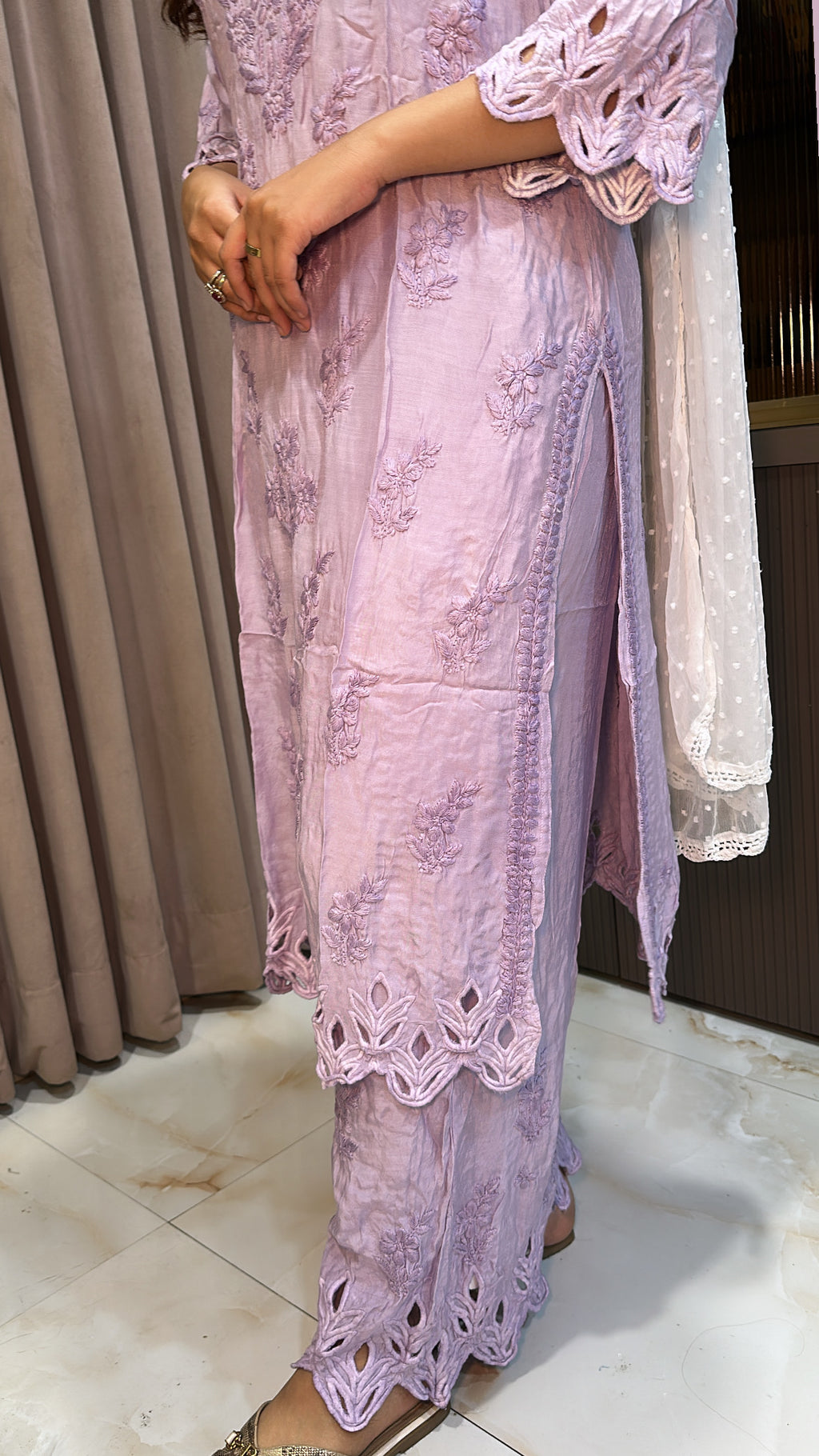 Lilac Safa pure muslin cutwork set