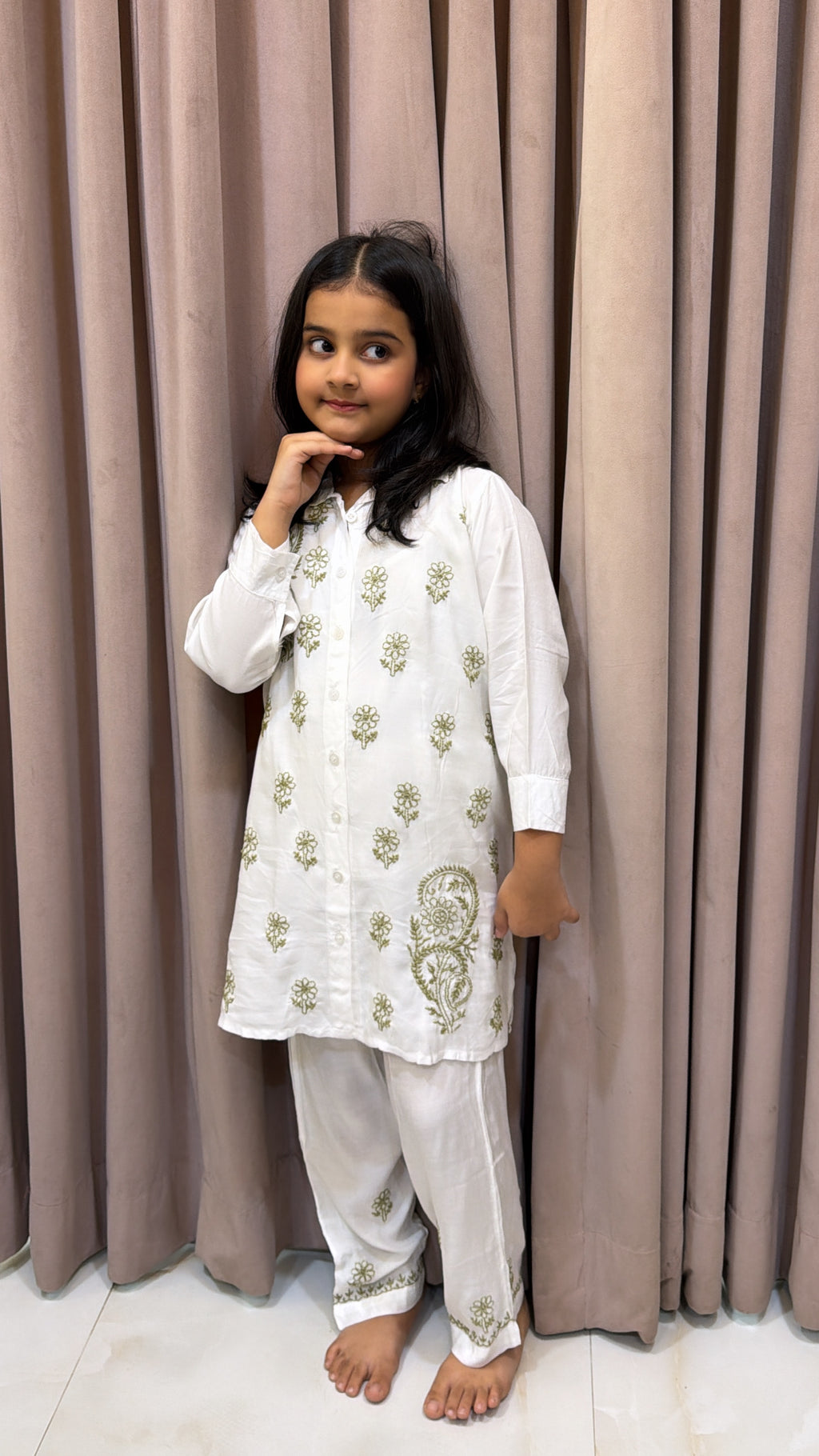 #2020 Green Kids Rayon White with Coloured Co-Ord Set