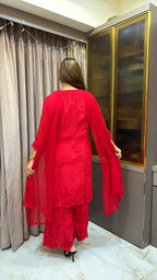 #2016 Red Pure crepe cutwork lucknowi co ord Plazo set