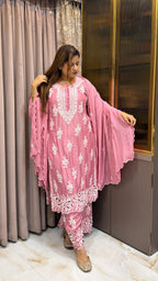 #2017 Blush Muslin Cutwork Three Piece Plazo Set