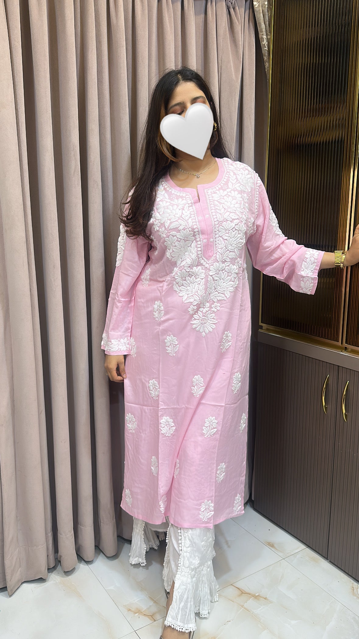 Baby pink modal kurti