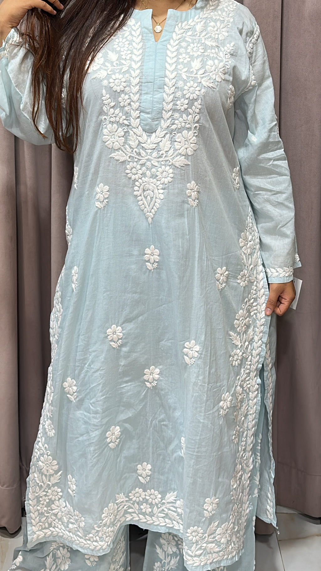 Pure mul mul fabric Lucknowi plazo set