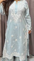 Pure mul mul fabric Lucknowi plazo set