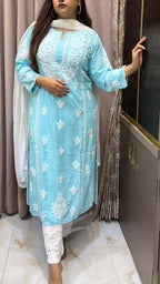 Baby blue Pure modal lucknowi kurti