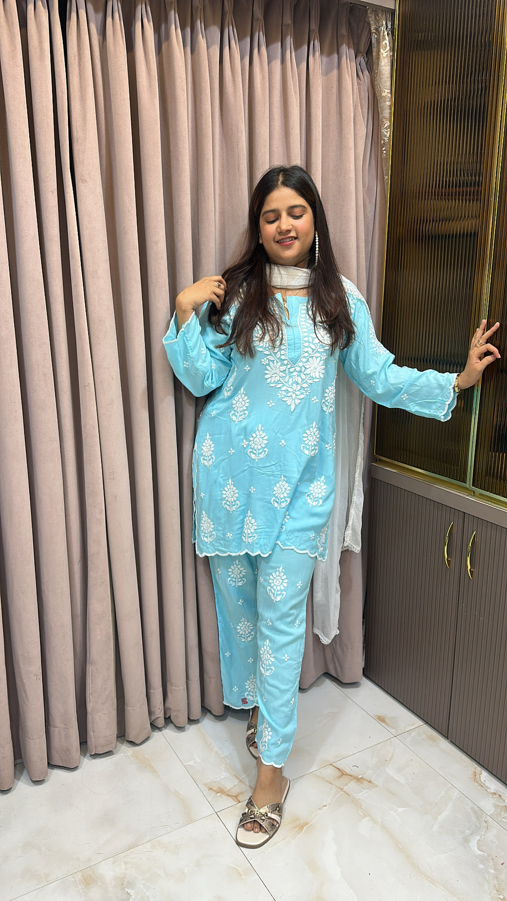 Baby blue Cut work co-ord set