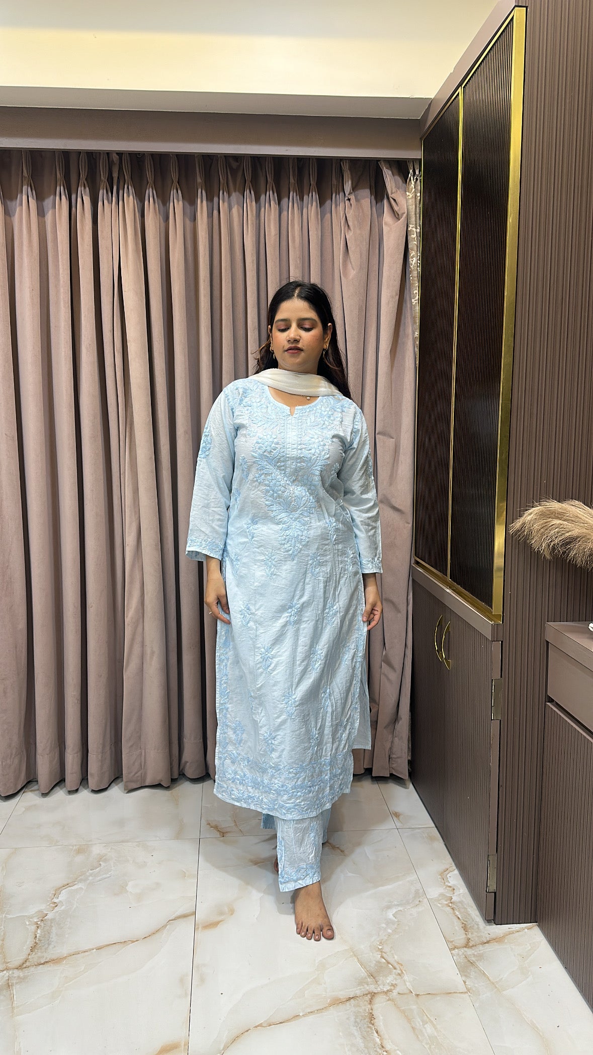 Baby blue muslin self coloured set