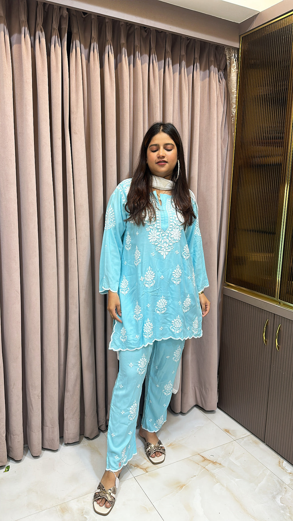 Baby blue Cut work co-ord set