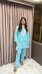 Baby blue Cut work co-ord set
