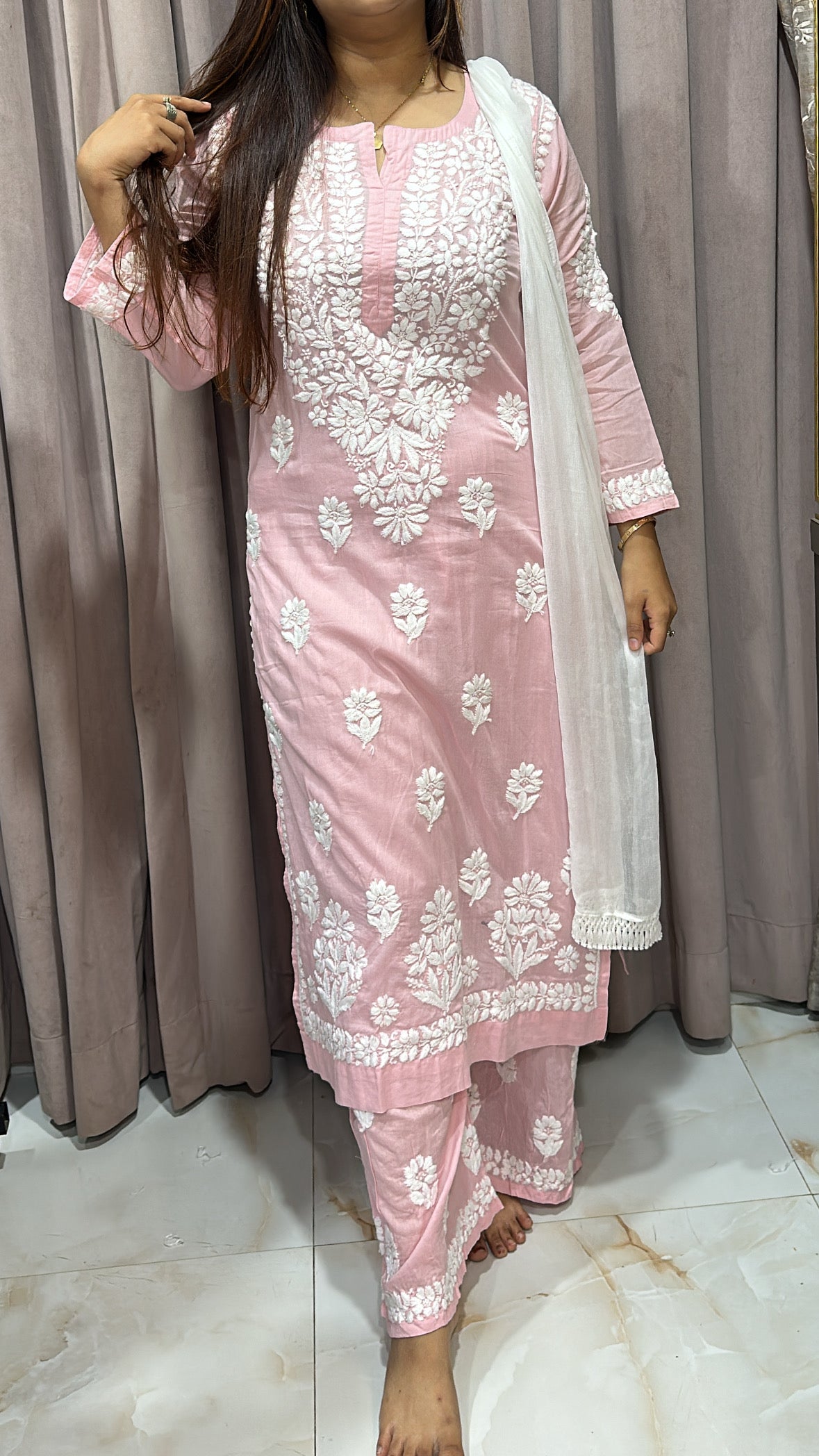 Pure mul mul fabric Lucknowi plazo set