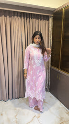 Baby pink lucknowi cut work sets