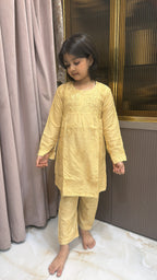 Beige lucknowi kids chanderi pant set
