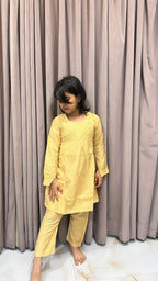 Beige lucknowi kids chanderi pant set