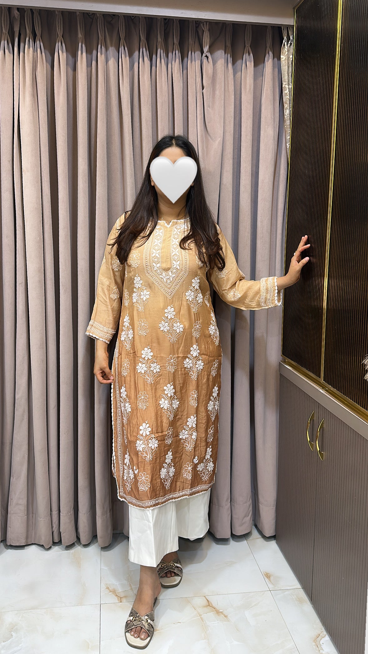 Beige Muslin noori shaded kurti