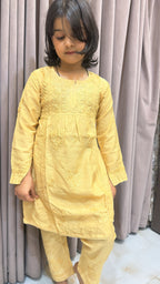Beige lucknowi kids chanderi pant set