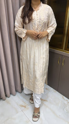 Beige Muslin front button kurti