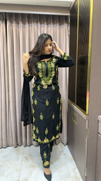 Beige coloured Rose black  plazo set