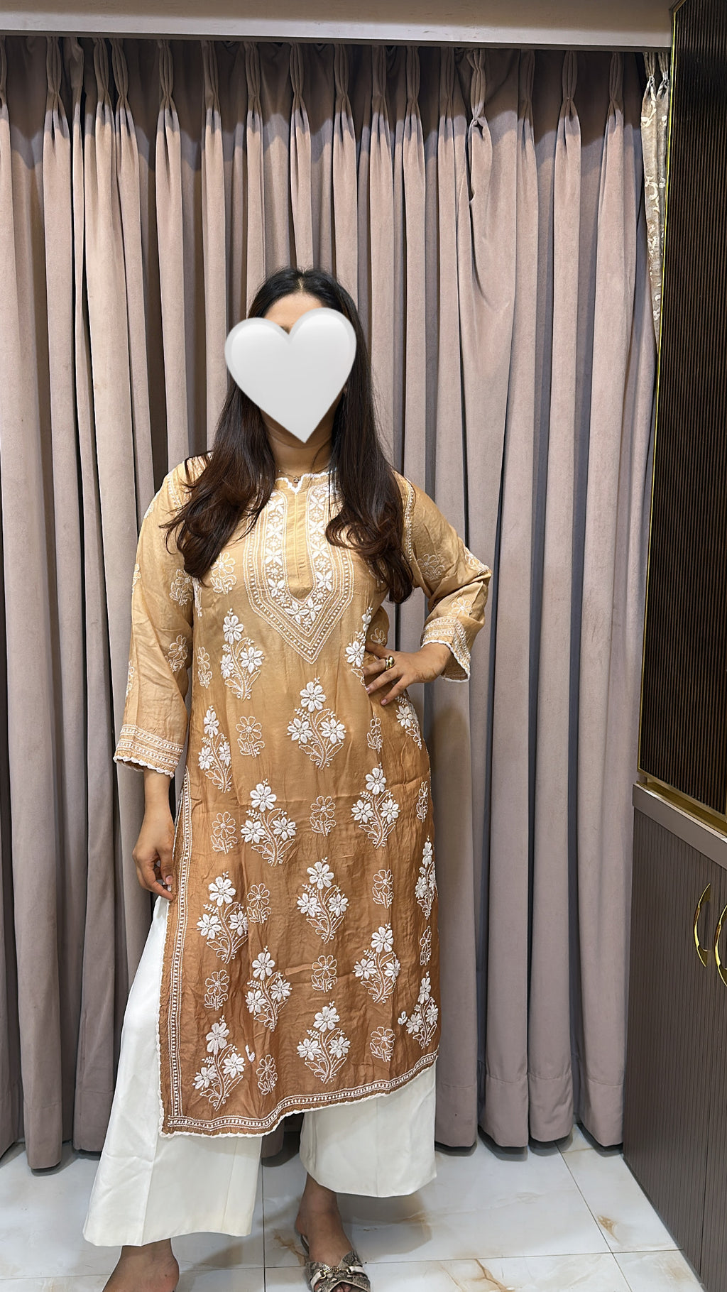 Beige Muslin noori shaded kurti