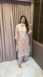 Beige lucknowi cut work sets