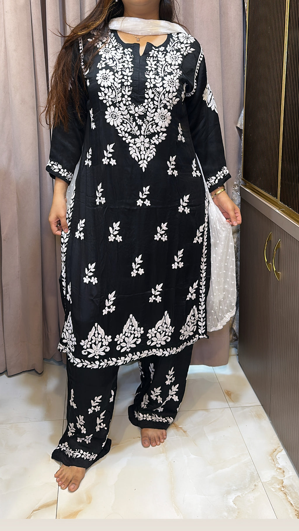 Modal Satin Lucknowi Plazo set