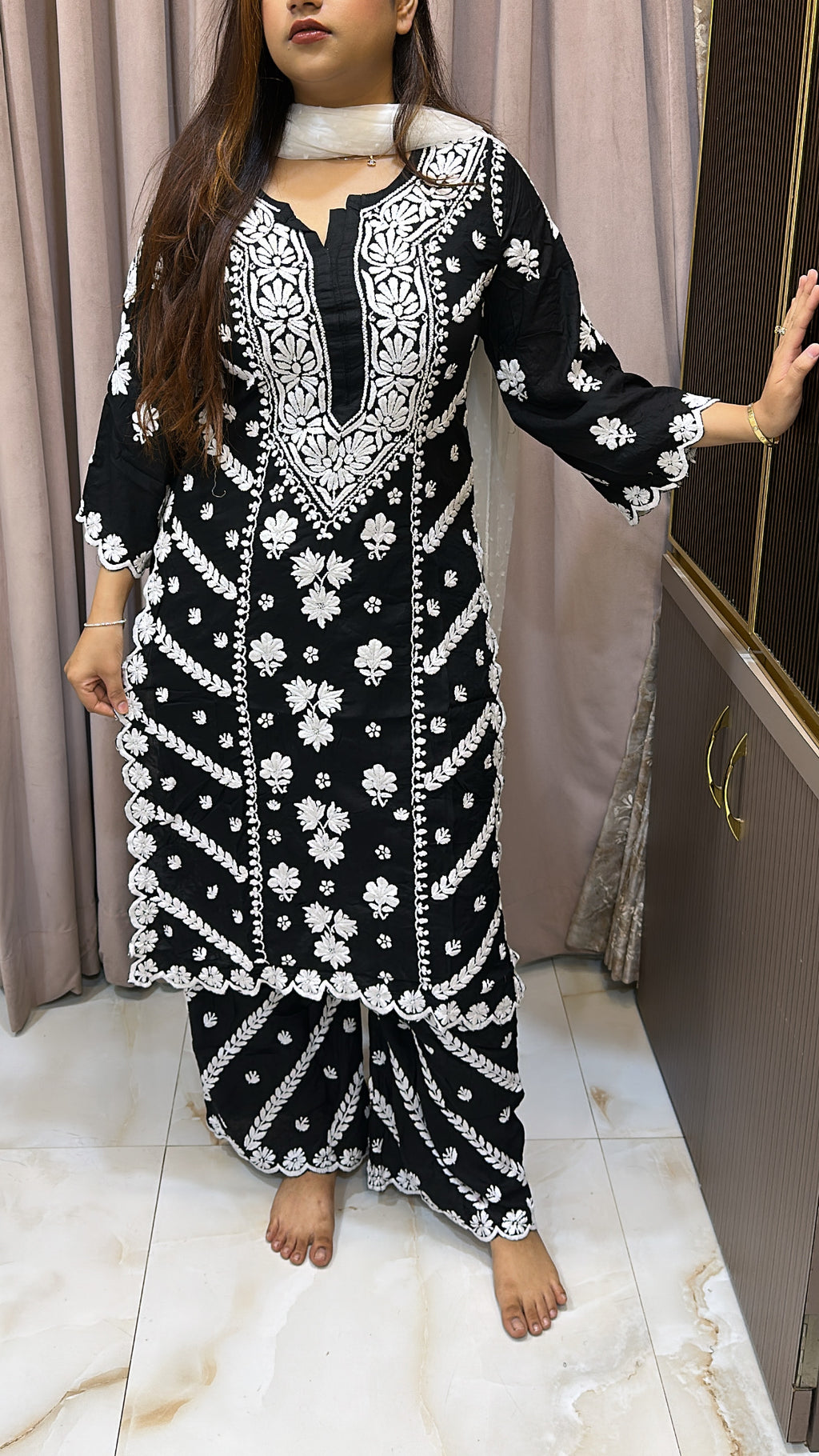 Black Pure modal lucknowi cut work sets