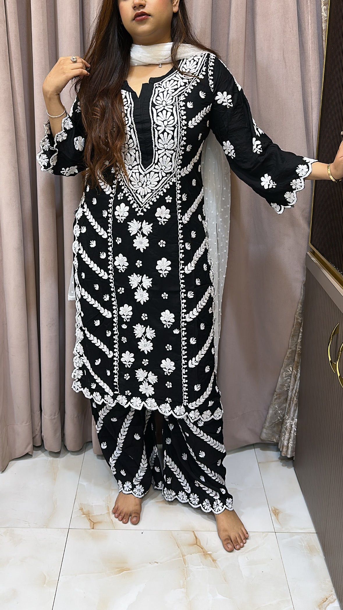 Black Pure modal lucknowi cut work sets