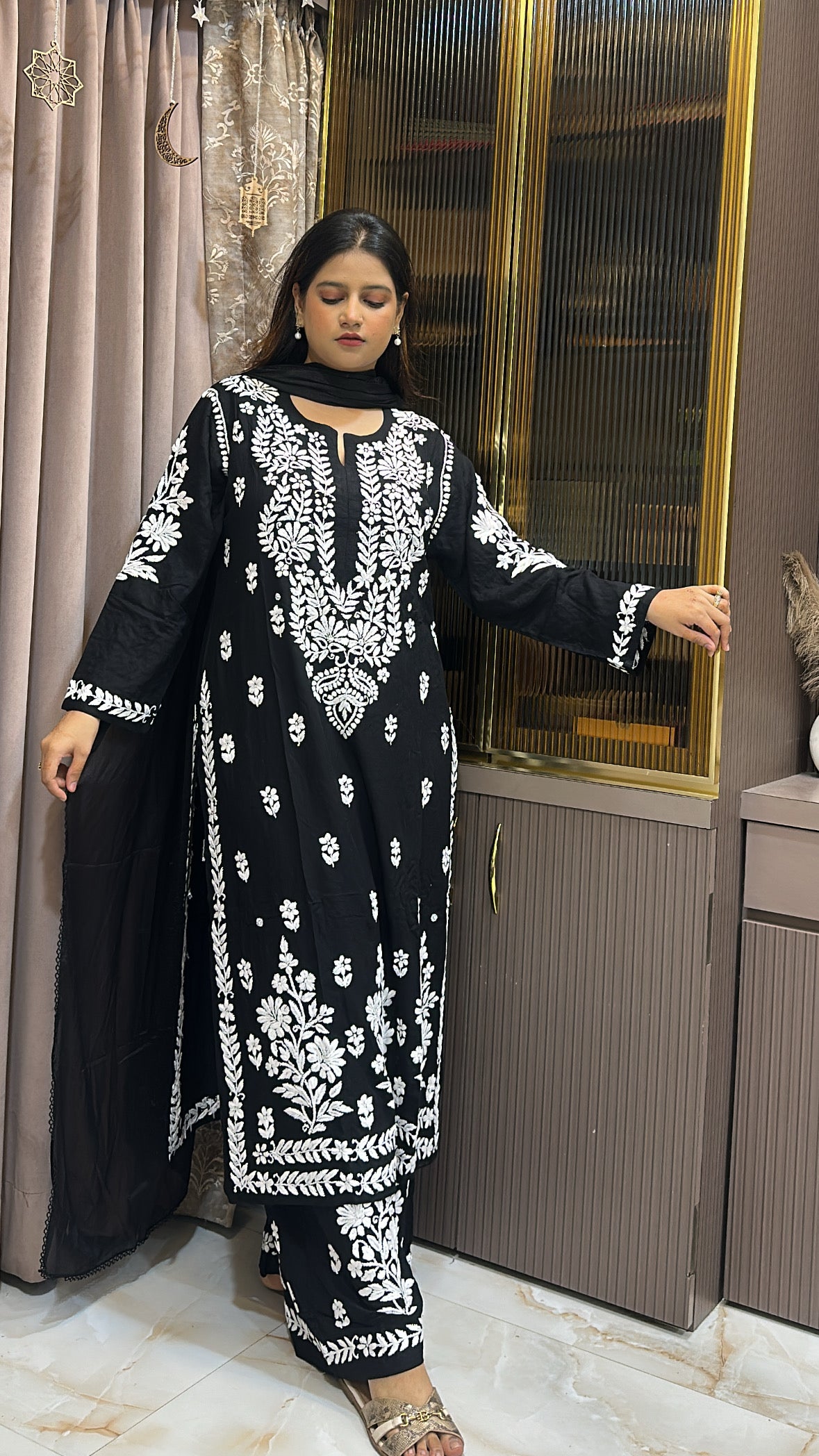 Black Modal lucknowi Plazo Set