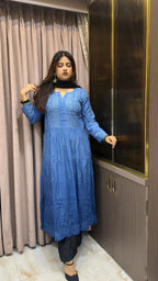 Blue Crepe Mukesh work  Aline gown
