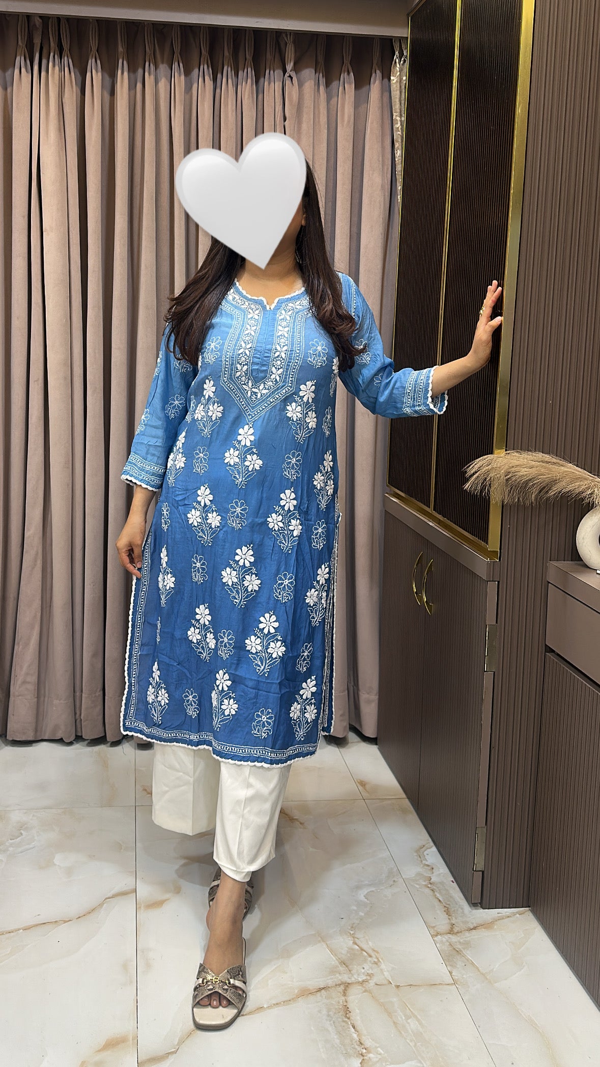 Blue Muslin noori shaded kurti
