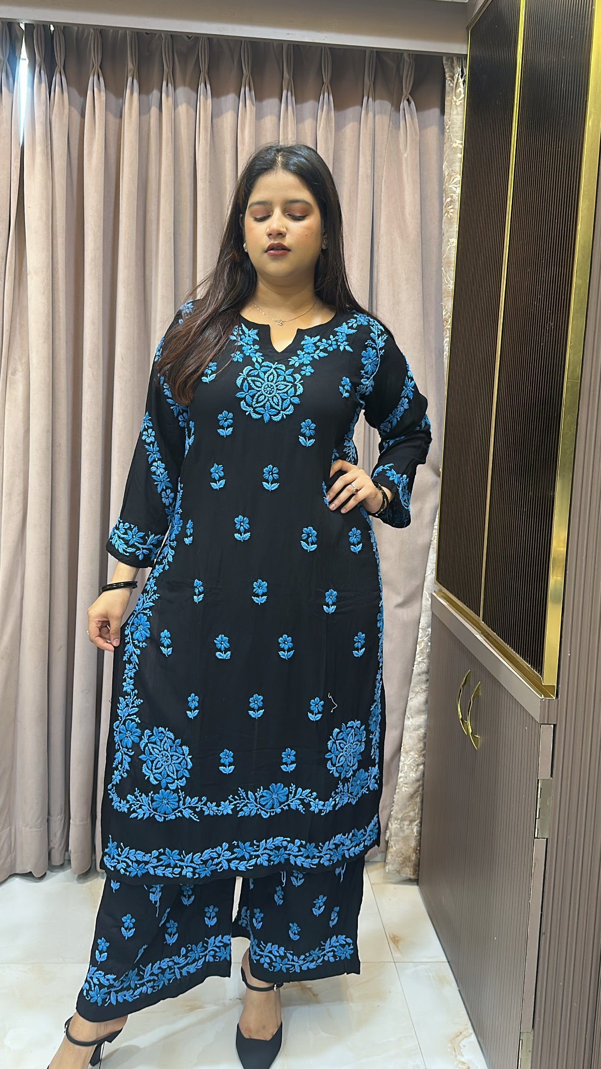 Black with Blue coloured plazo set