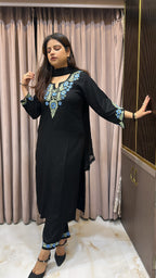 Rayon black with Blue cross sleeves plazo set