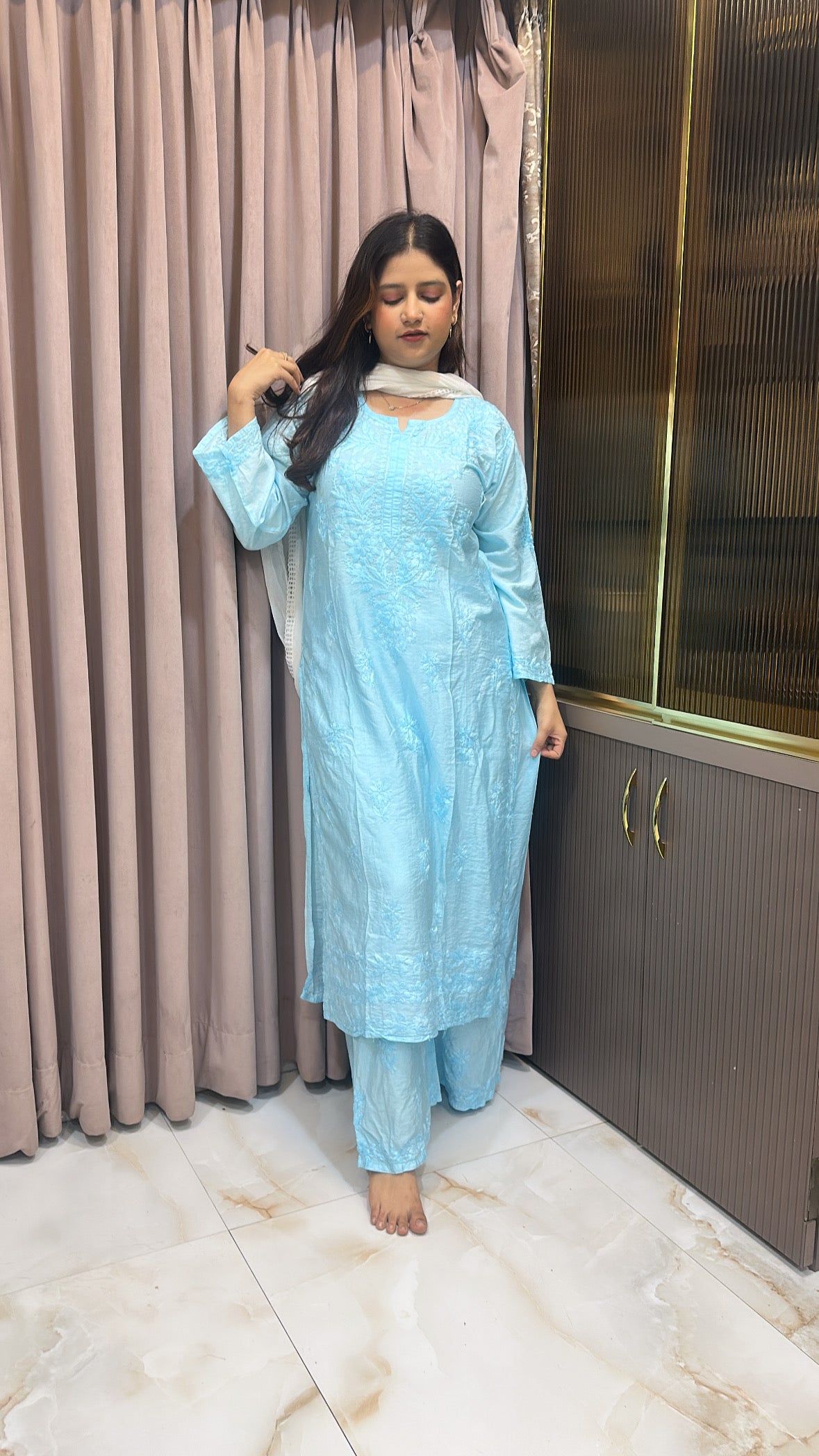 Blue muslin self coloured set