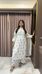 Rayon White with Blue Aline plazo set