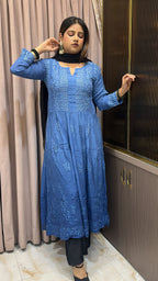Blue Crepe Mukesh work  Aline gown