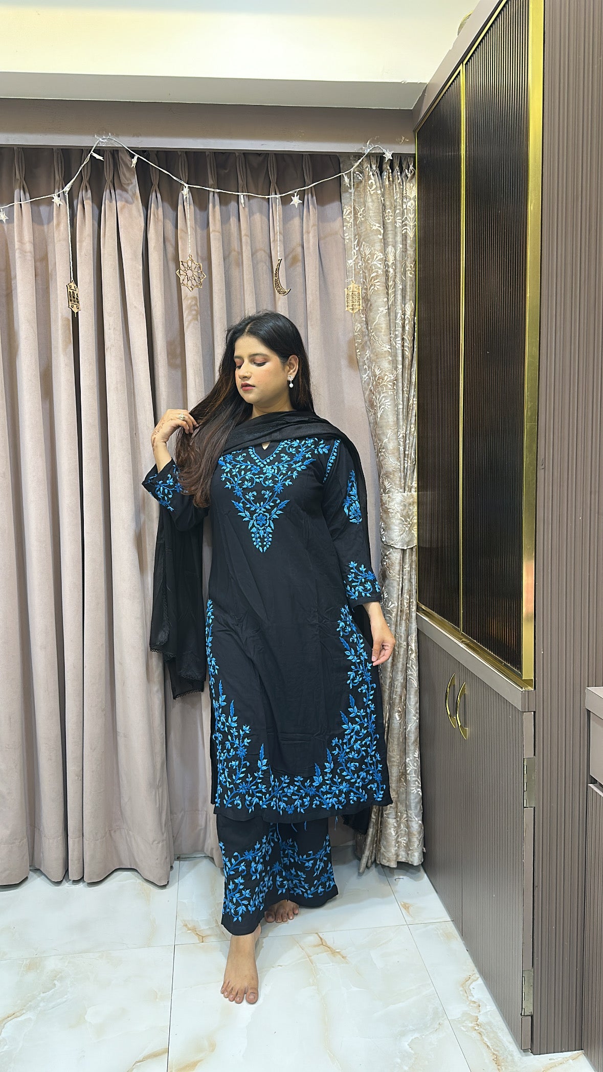 Black with Blue Plazo Set
