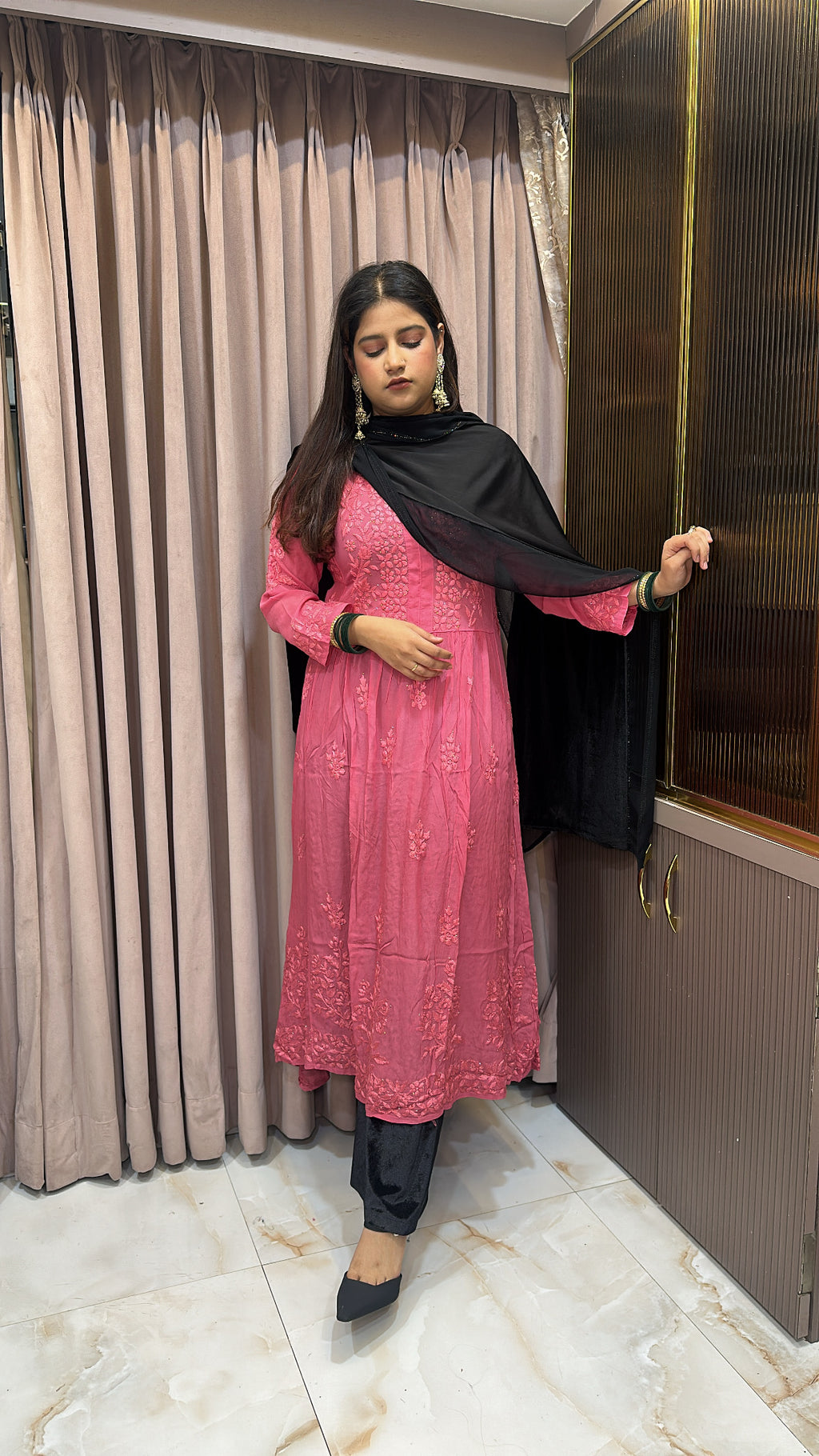 Blush Crepe Mukesh work  Aline gown