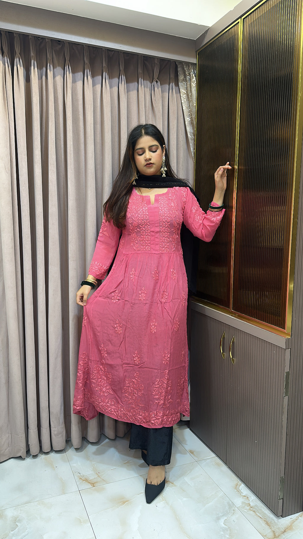 Blush Crepe Mukesh work  Aline gown