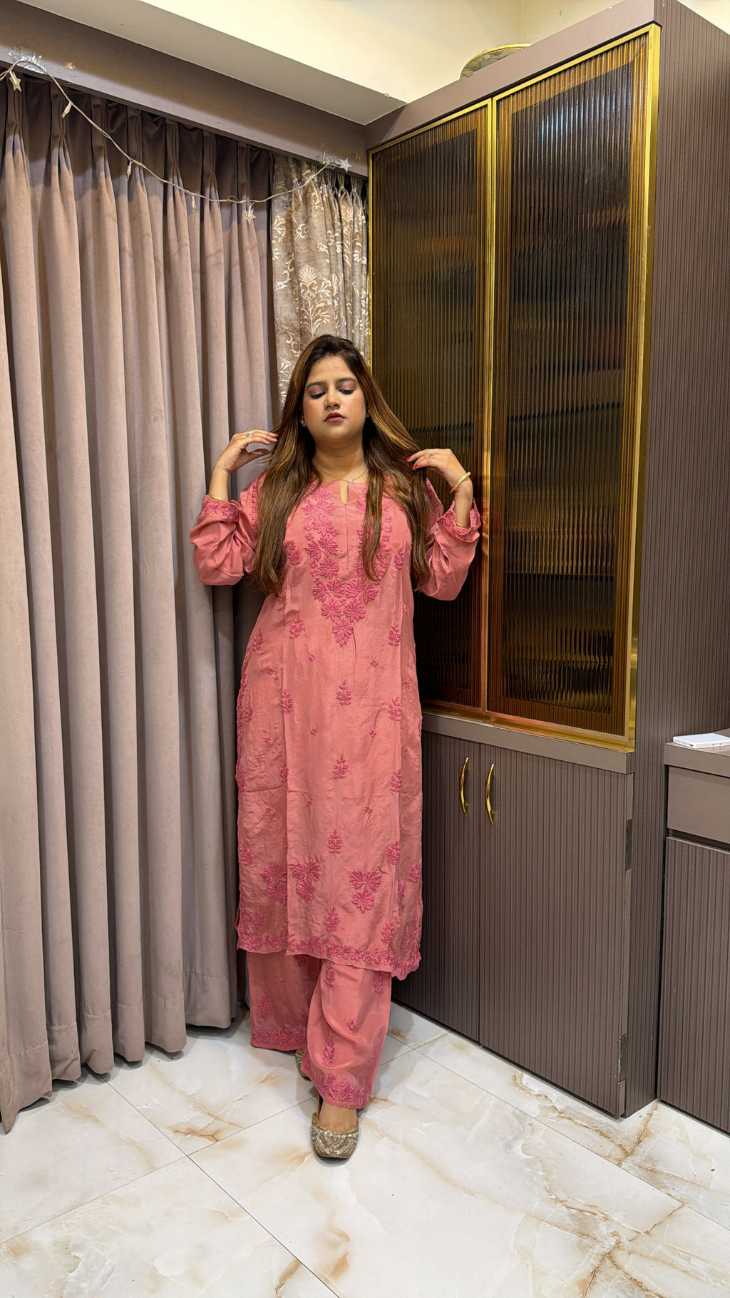 #2018 Blush Organza Crepe Plazo Set