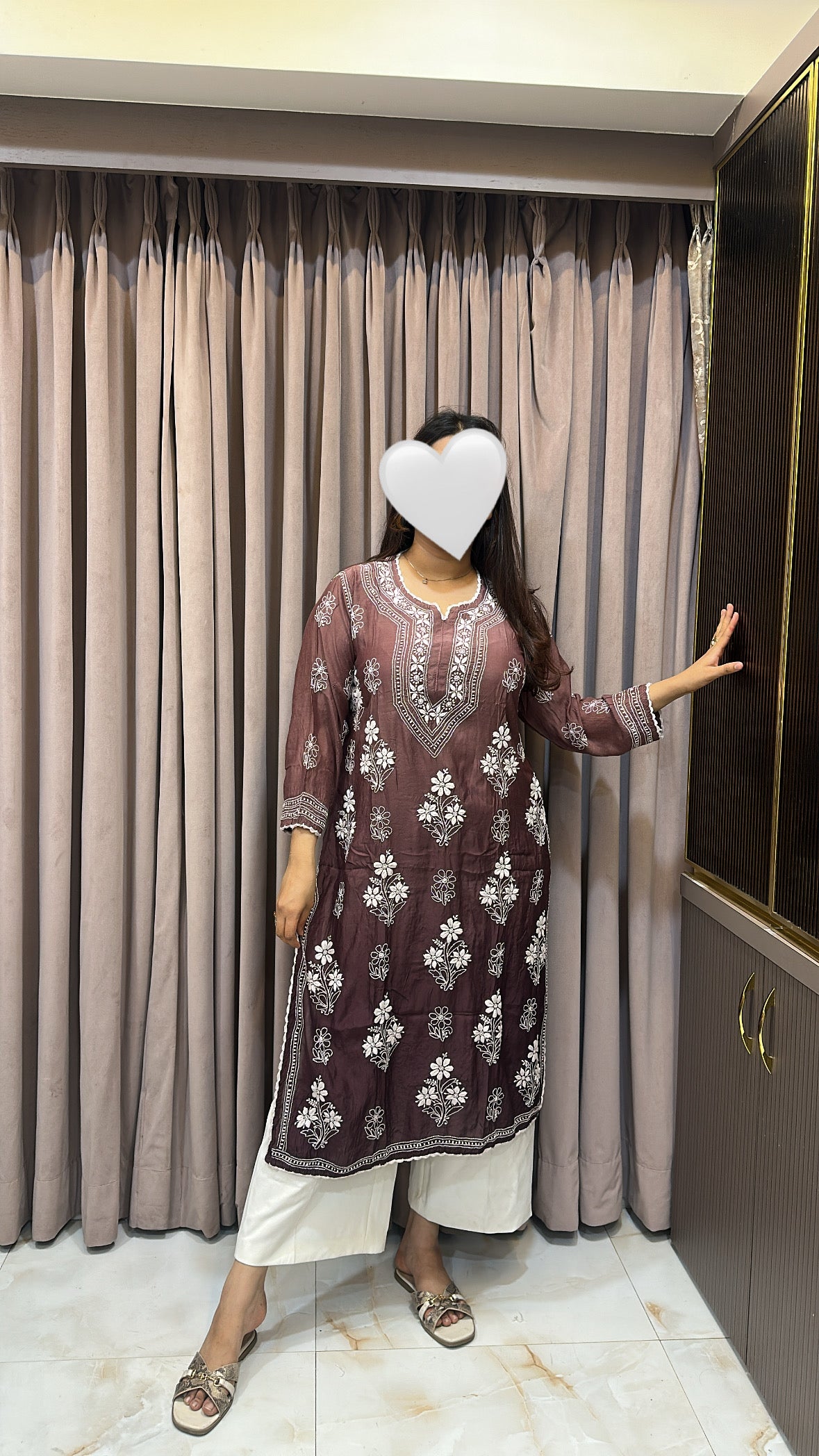 Brown Muslin noori shaded kurti