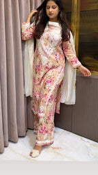 Peach Mul Printed Lucknowi Plazo Set