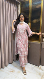 Onion Pure muslin Cutdana Cutwork set