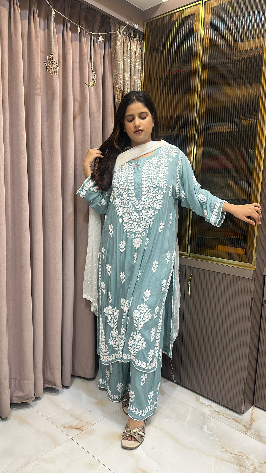 Sage Green Plus Size Pure Modal Plazo Set
