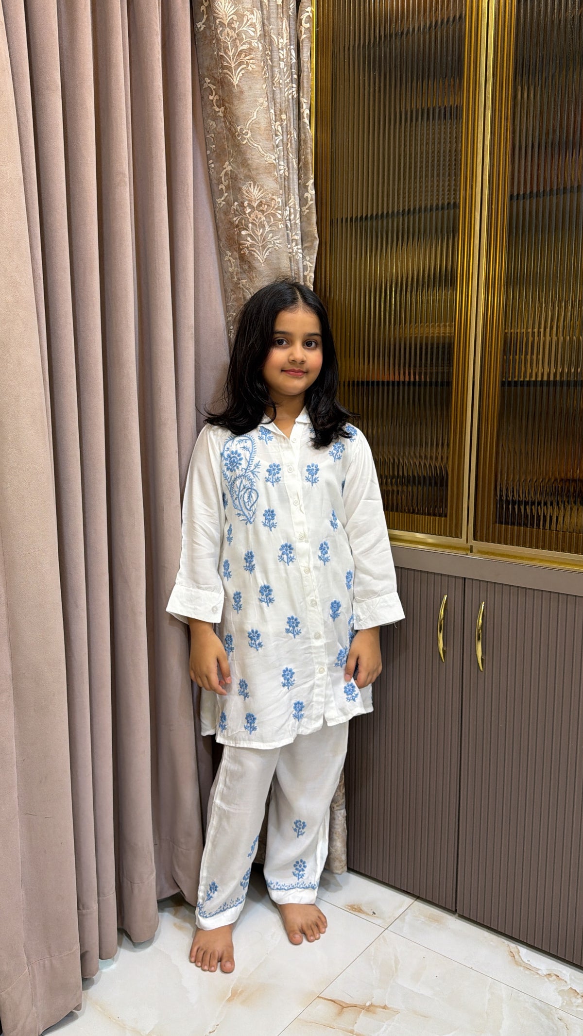 #2020 Blue Kids Rayon White with Coloured Co-Ord Set