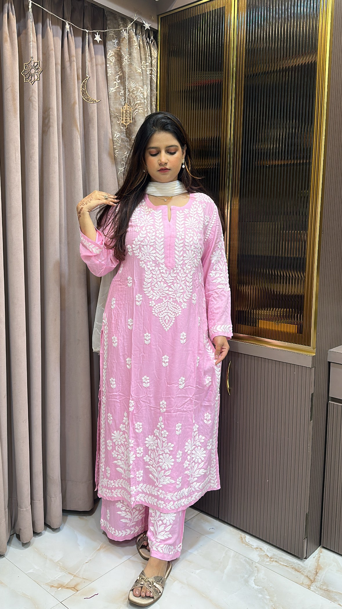 Baby Pink Modal lucknowi Plazo Set