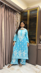 Baby Blue Modal lucknowi Plazo Set