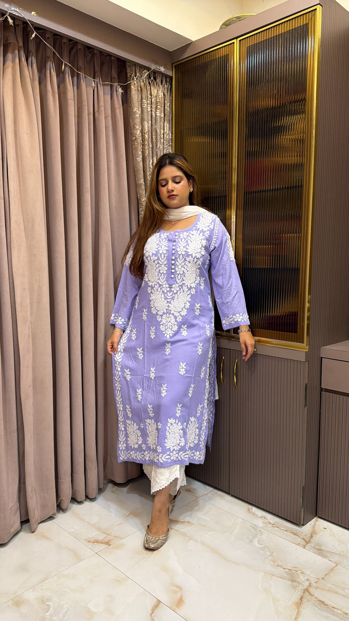 #2009 Purple Pure Rayon Lucknowi Kurti | Needlecraft Lucknowi