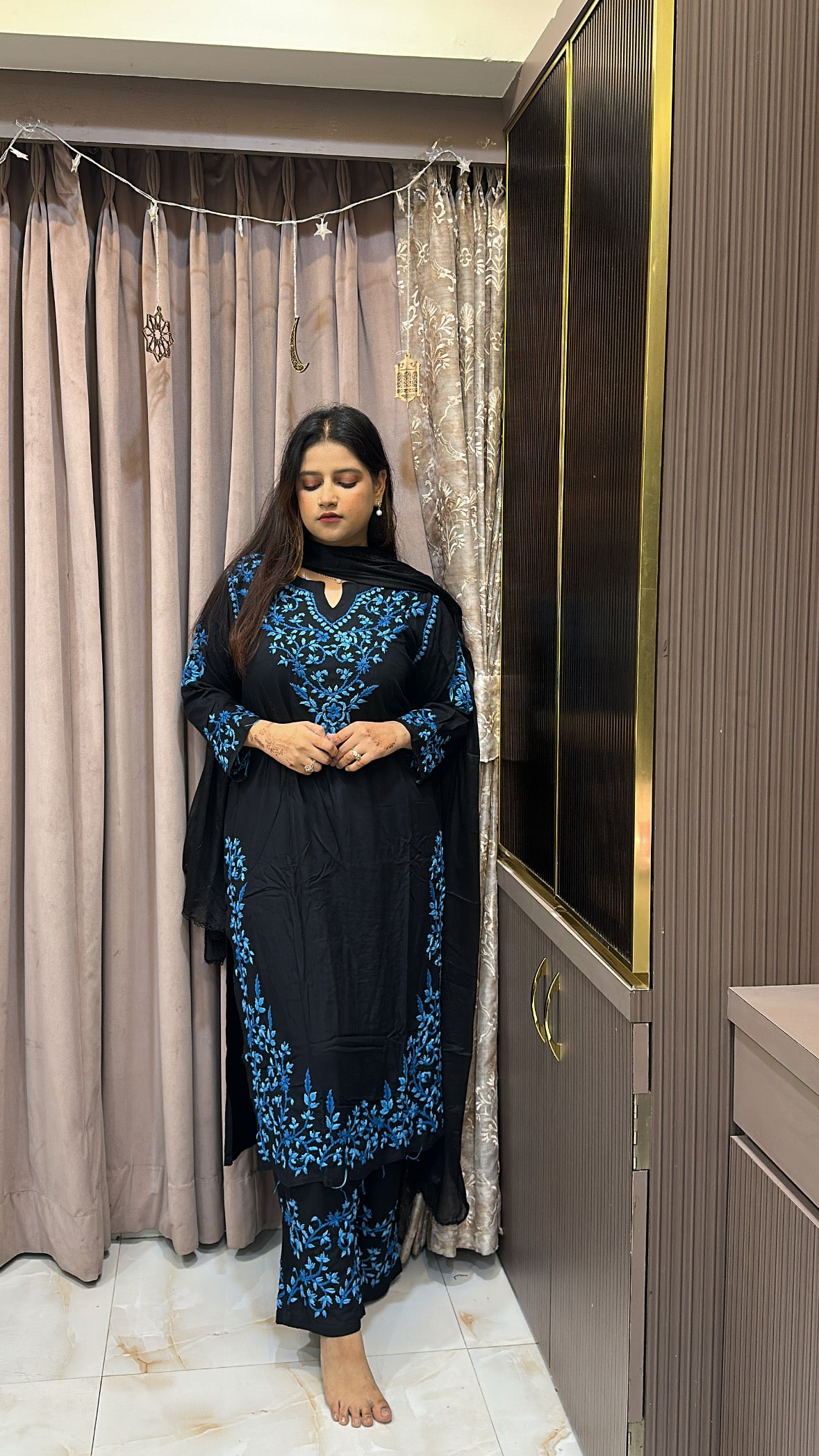 Black with Blue Plazo Set