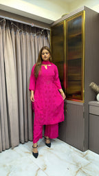 Hot pink Pure crepe jasmin 2.0 mukesh work set