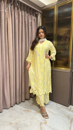 Yellow Safa pure muslin cutwork set