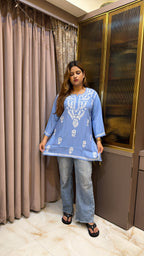 #2014 Indigo Pure Rayon Lucknowi Short Top